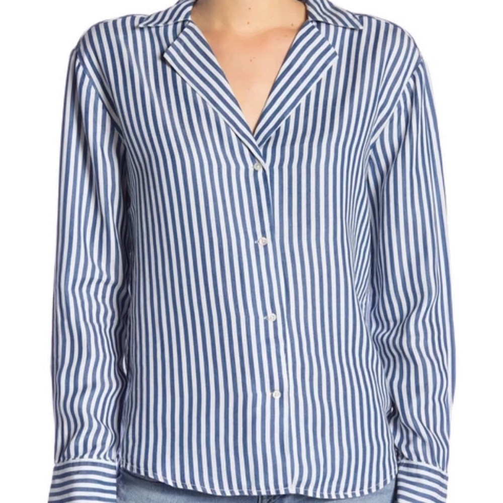 Paige - Elora Shirt in White/Blue Bell Stripe - Size XS